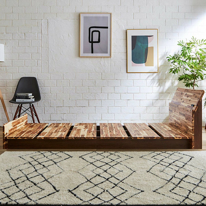 美品 モーブル ダブルベッド 無垢 木製 フレーム ロータイプ コンセント