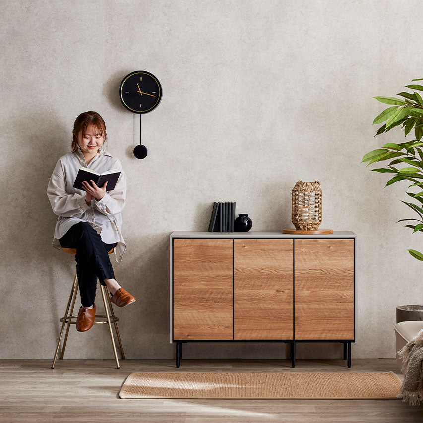 リビング収納 異素材感を楽しむサイドボード 幅110cm｜ Leo / レオ