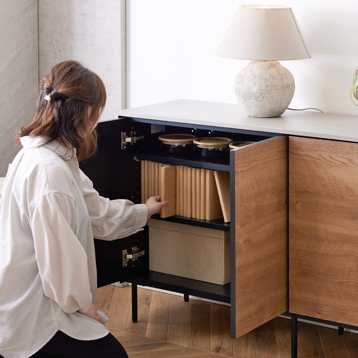 リビング収納 異素材感を楽しむサイドボード 幅145cm｜ Leo / レオ