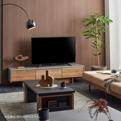 テレビボード 幅180cm RulerⅡ /ルーラー2 扉を閉めたままリモコン操作可能 モルタル調 大川家具 モーブル 【開梱設置無料】