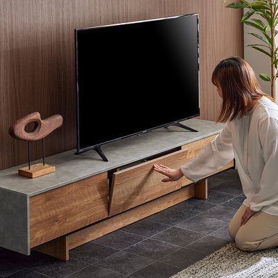 テレビボード 幅180cm RulerⅡ /ルーラー2 扉を閉めたままリモコン操作可能 モルタル調 大川家具 モーブル 【開梱設置無料】