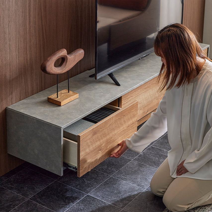 テレビボード 幅180cm RulerⅡ /ルーラー2 扉を閉めたままリモコン操作可能 モルタル調 大川家具 モーブル 【開梱設置無料】